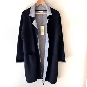 NEW Elan Sweater Coat Cardigan Duster Shacket Black knit size M